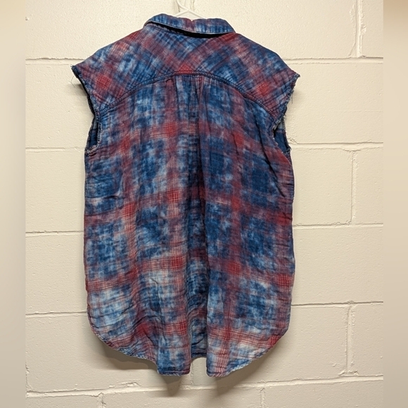 FP (Medium) Dip Die Plaid Cut Off Sleeveless Button Down Shirt *4th of July - Picture 5 of 8
